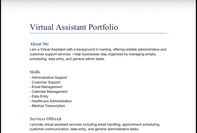 provide virtual assistant services for admin and healthcare support